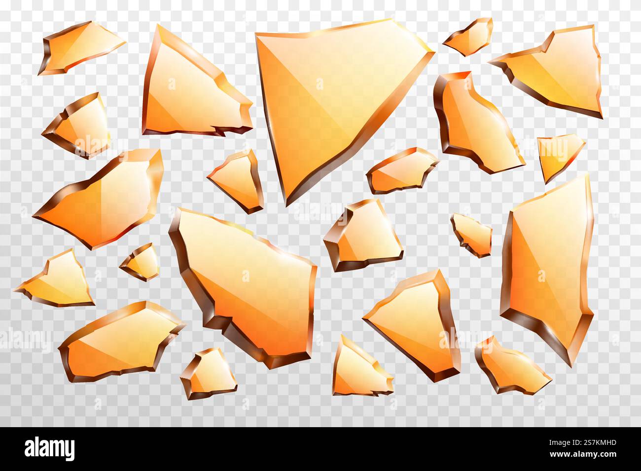 Broken on various form and different sizes, sharp pieces of brown ...