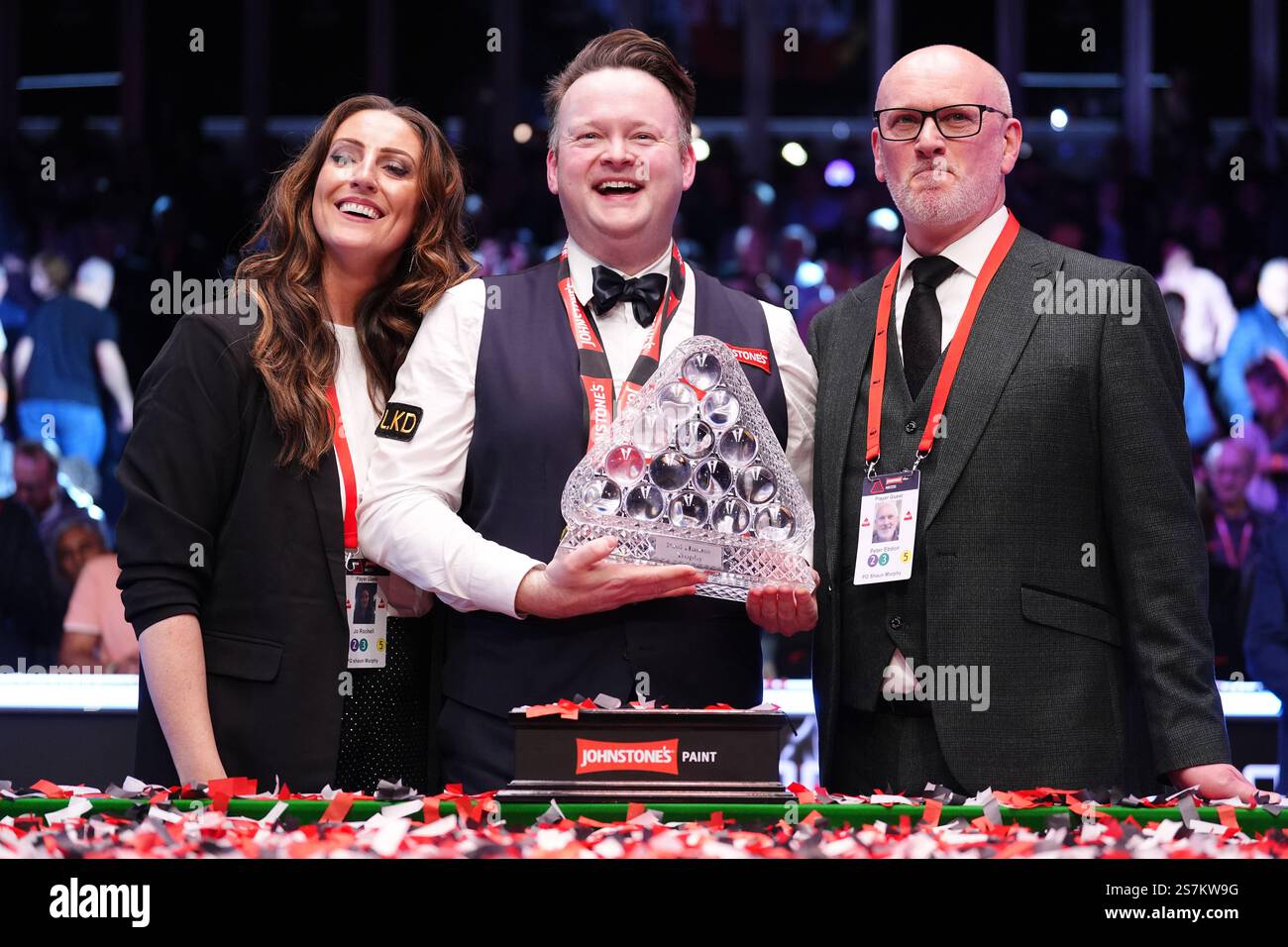 Shaun Murphy (centre) with Jo Rochell (left) and Peter Ebdon following ...