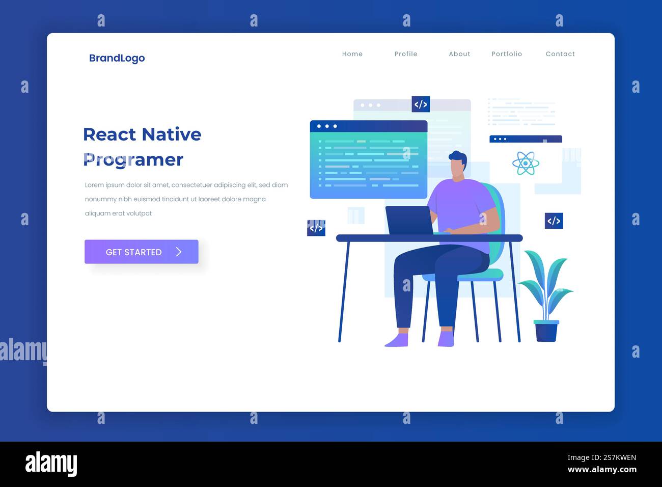 React native programmer illustration landing page concept. Illustration for websites, landing pages, mobile applications, posters and banners. Stock Vector
