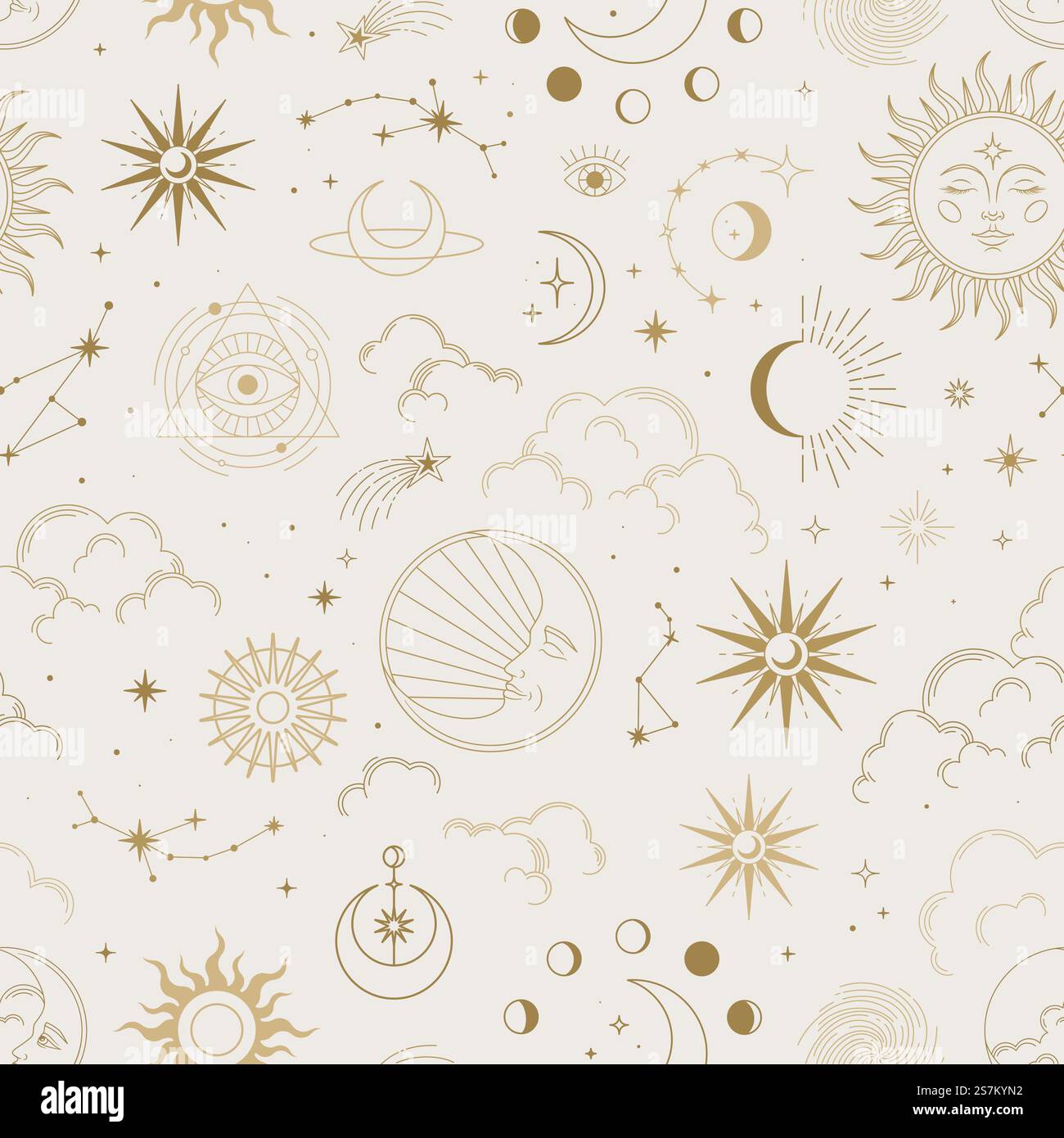 Vector magic seamless pattern with constellations, sun, moon, magic ...