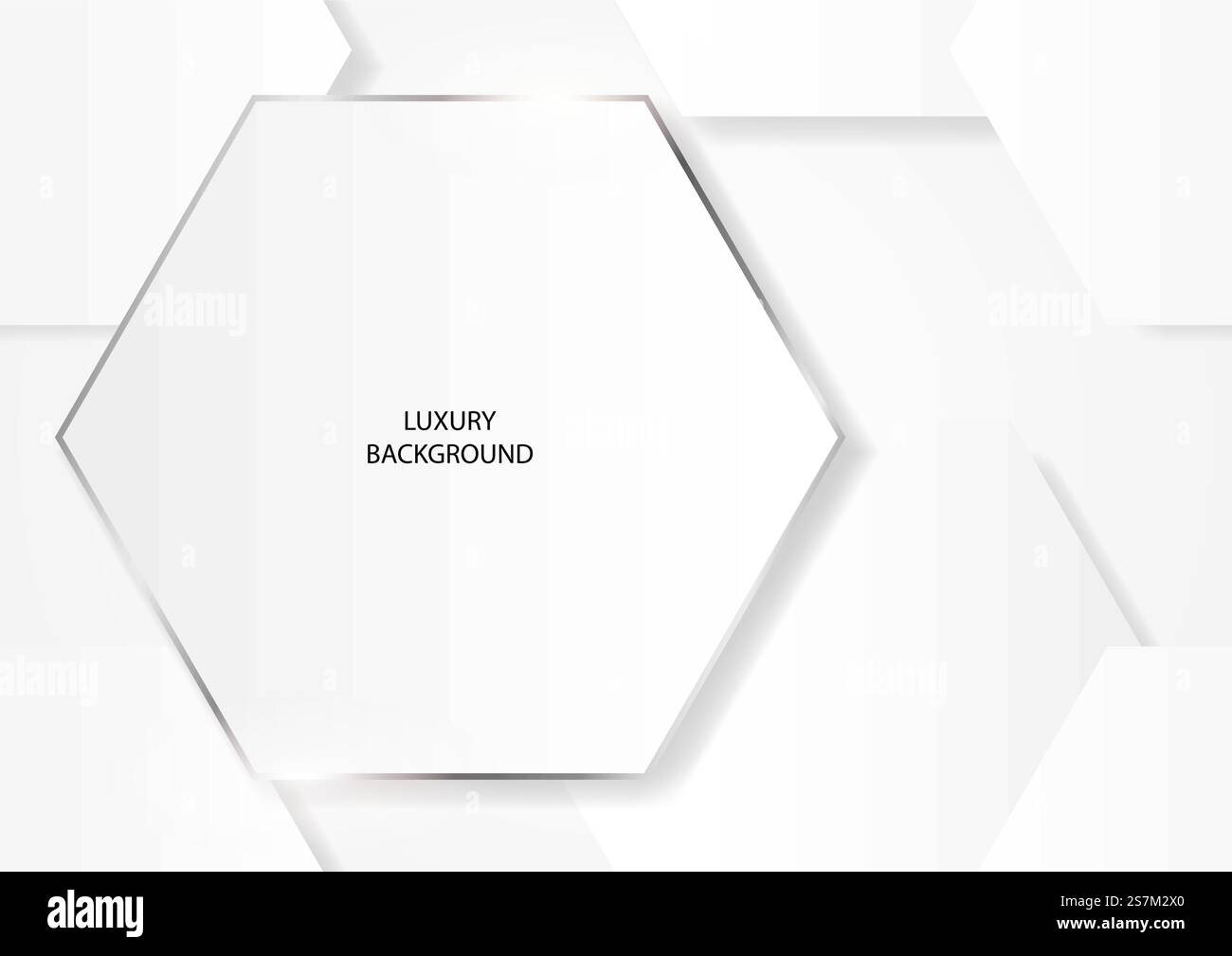 Abstract clean white hexagonal shapes with silver frame, EPS 10 vector background Stock Vector