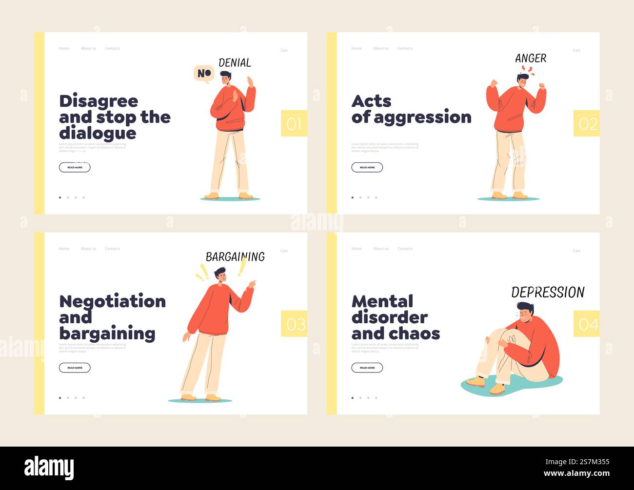 Landing pages set with stages of acceptance and mental disorders hi-res ...