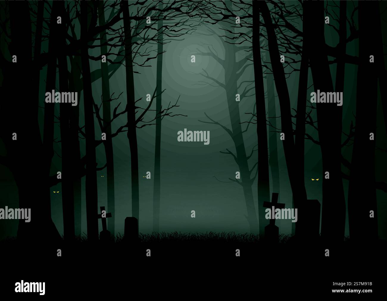 silhouette-illustration-of-trees-in-the-dark-scary-woods-for-halloween