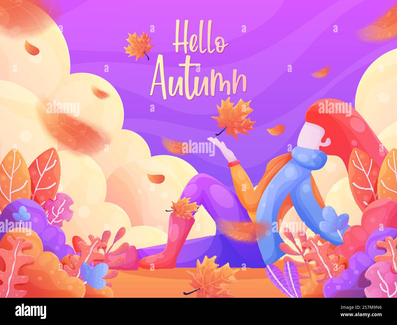 Background of flat autumn landscape Stock Vector