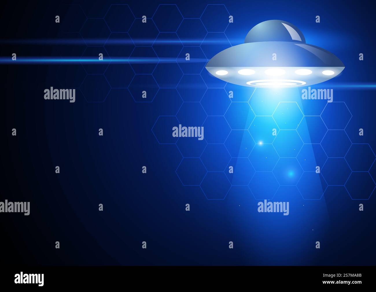 Vector illustration of unidentified flying object on futuristic ...
