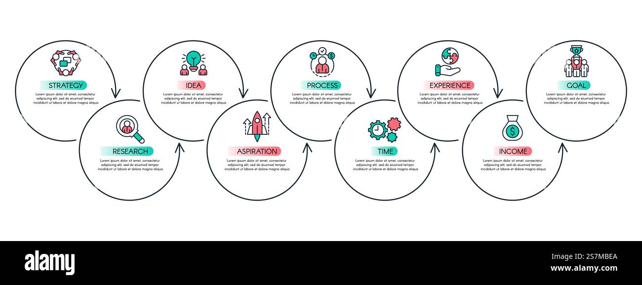 Workflow steps chart. Productivity graph, business process steps and infographic flow chart layout. Workflow presentation graphics, infographics process step diagram vector concept. Workflow steps chart. Productivity graph, business process steps and infographic flow chart layout vector concept Stock Vector