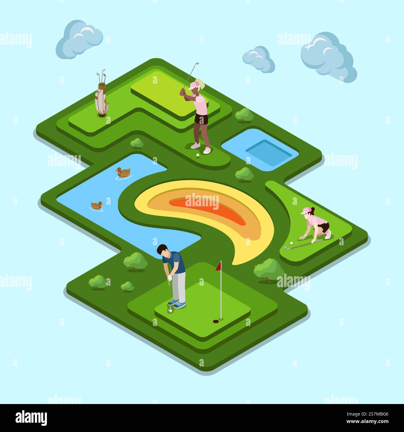 Golf course field concept. Flat 3d isometry isometric style web site ...