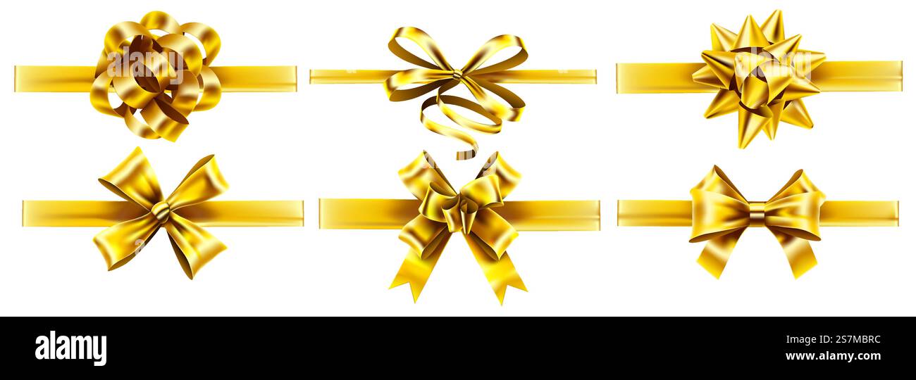 Realistic golden ribbons with bows. Holiday gift gold ribbon bow ...