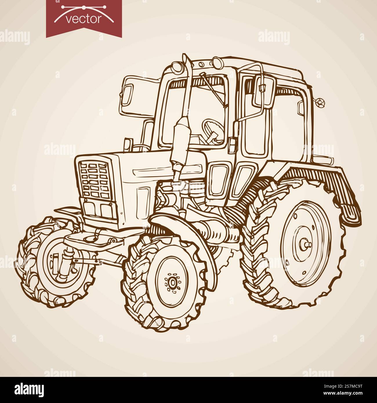 Engraving vintage hand drawn vector tractor image. Pencil Sketch Farm ...