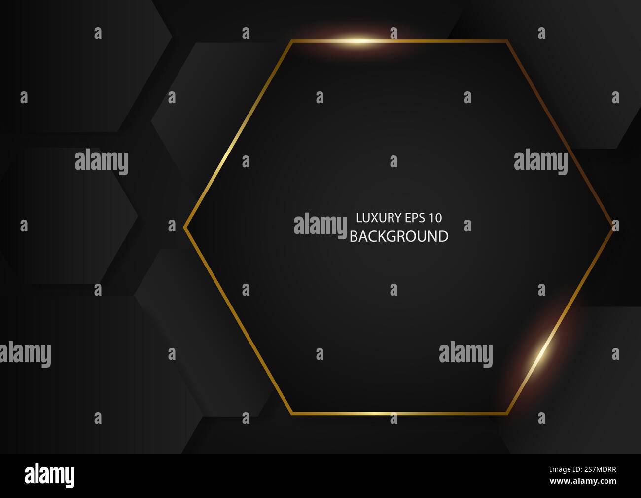 Abstract black hexagonal shapes with gold frames, EPS 10 vector background Stock Vector