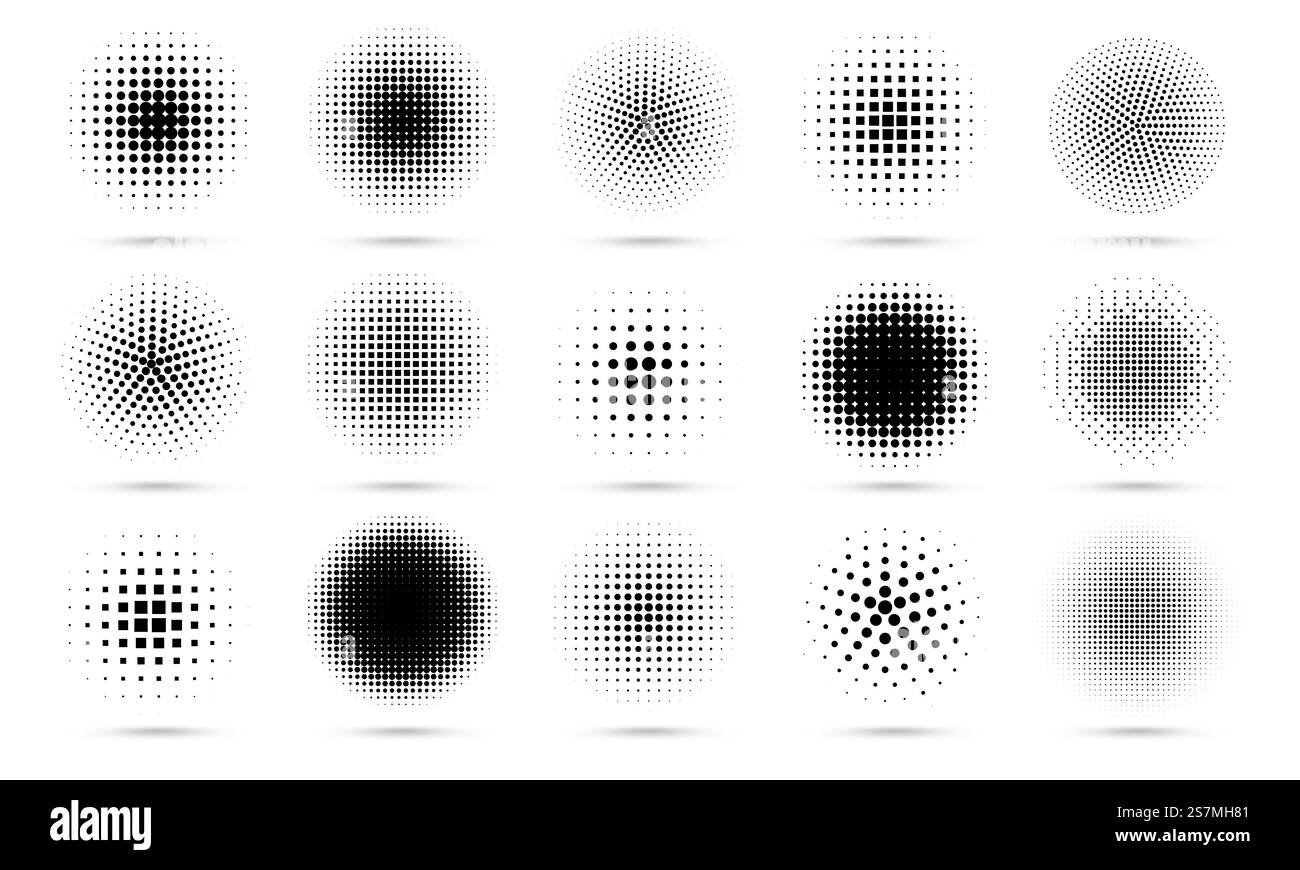 Circle halftone. Abstract dotted circles, round halftones geometric ...