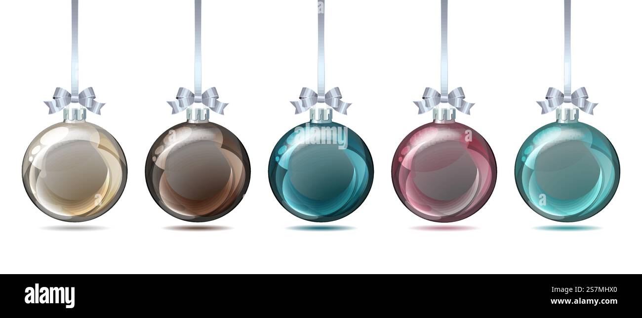 Set of pastel colored Christmas balls on white background. Vector ...