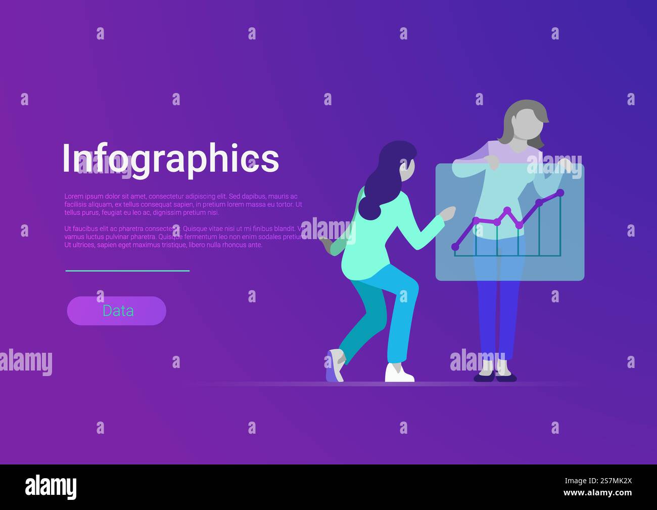 Flat style infographics web banner vector template. Women take ...