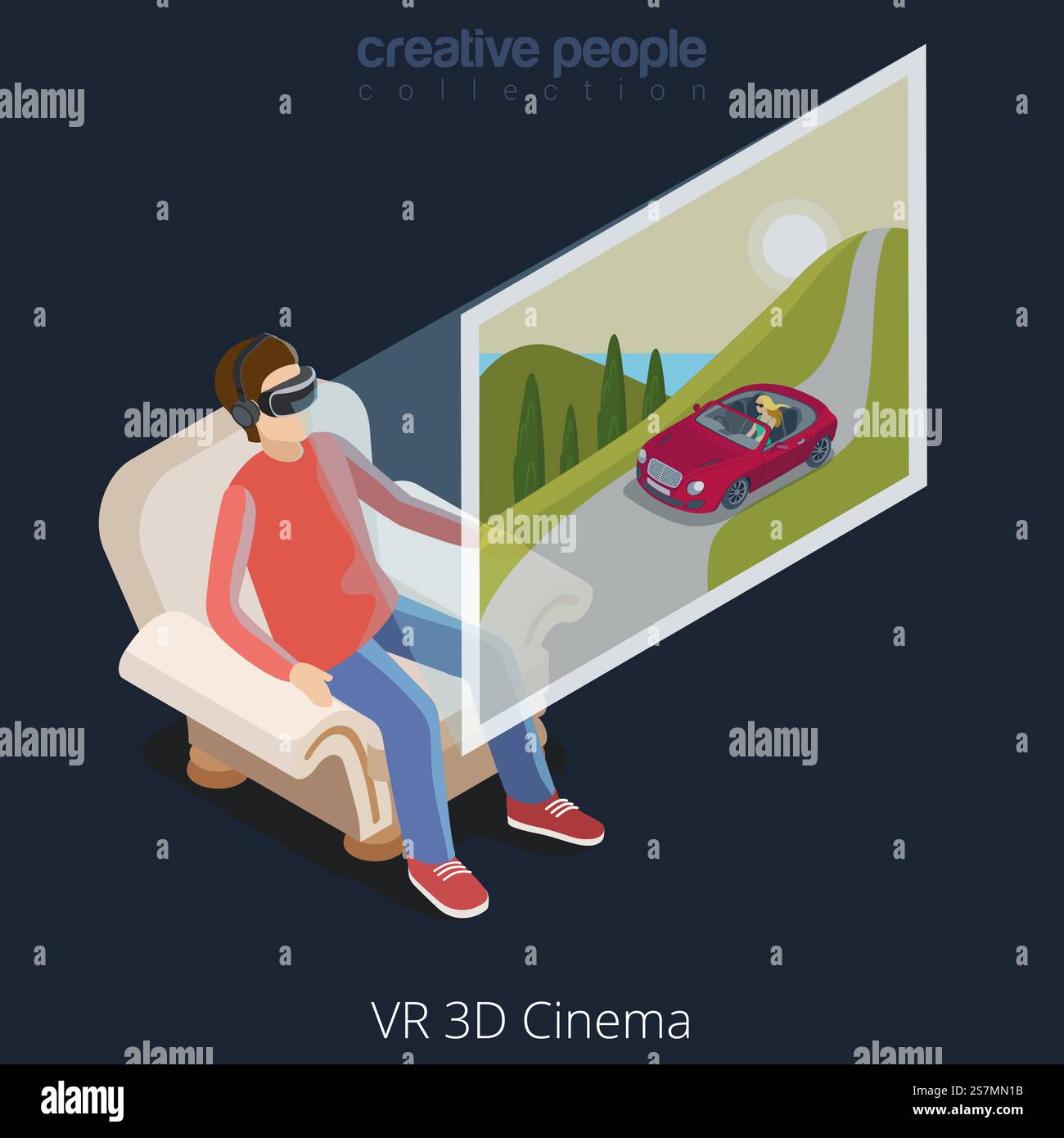 Virtual Reality VR Glass Cinema concept web vector flat isometric style ...