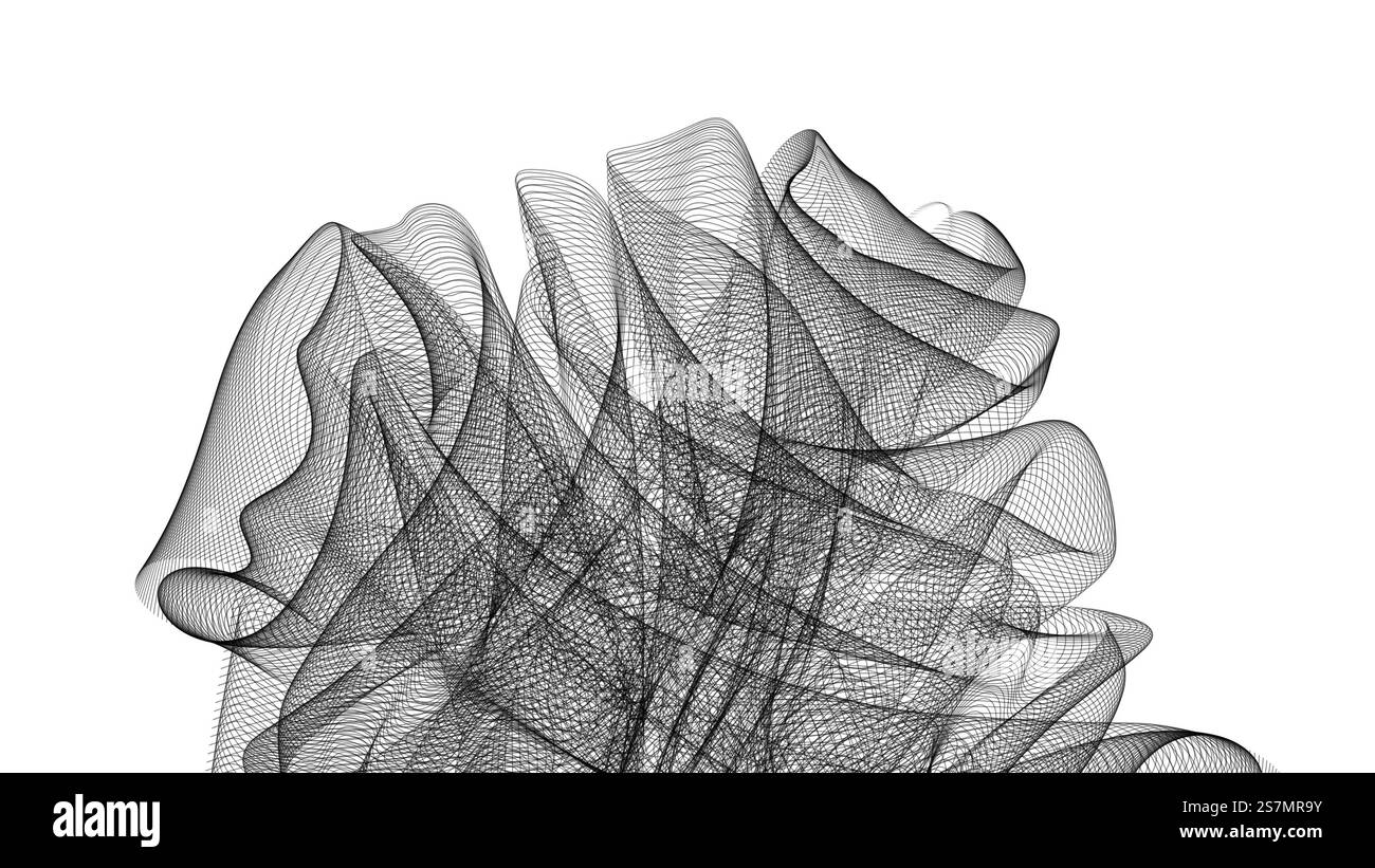 Abstract background with black wavy lines on white, dynamic curves ...