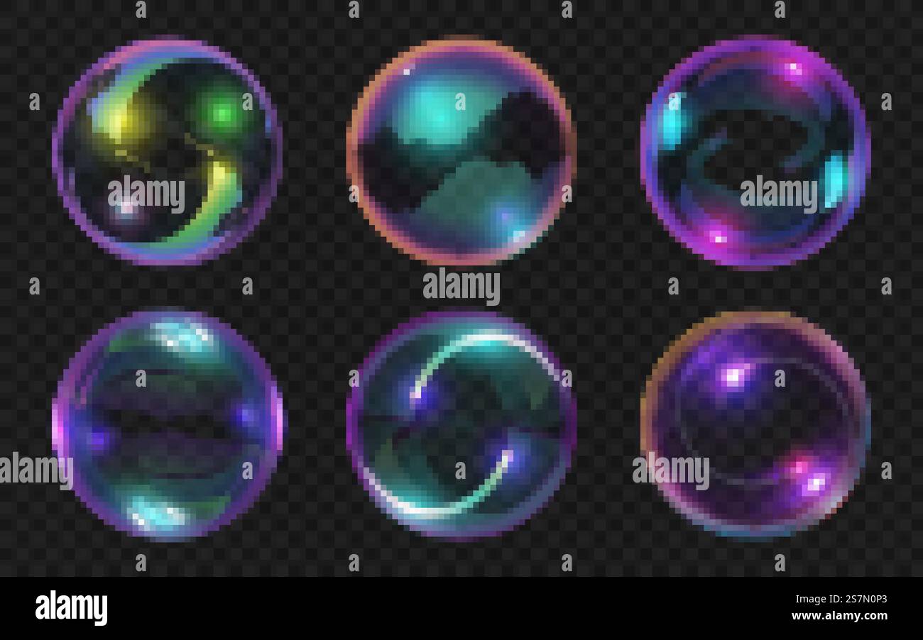 Realistic transparent soap bubbles with shiny abstract reflections ...