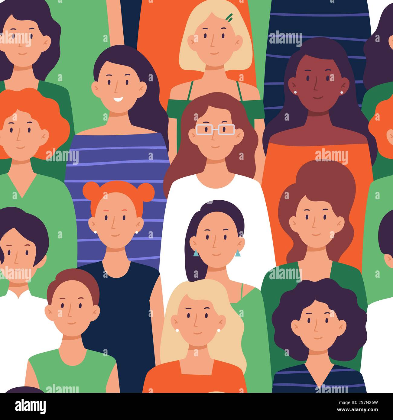 Seamless crowd of women pattern. Ladies group portraits, womens ...
