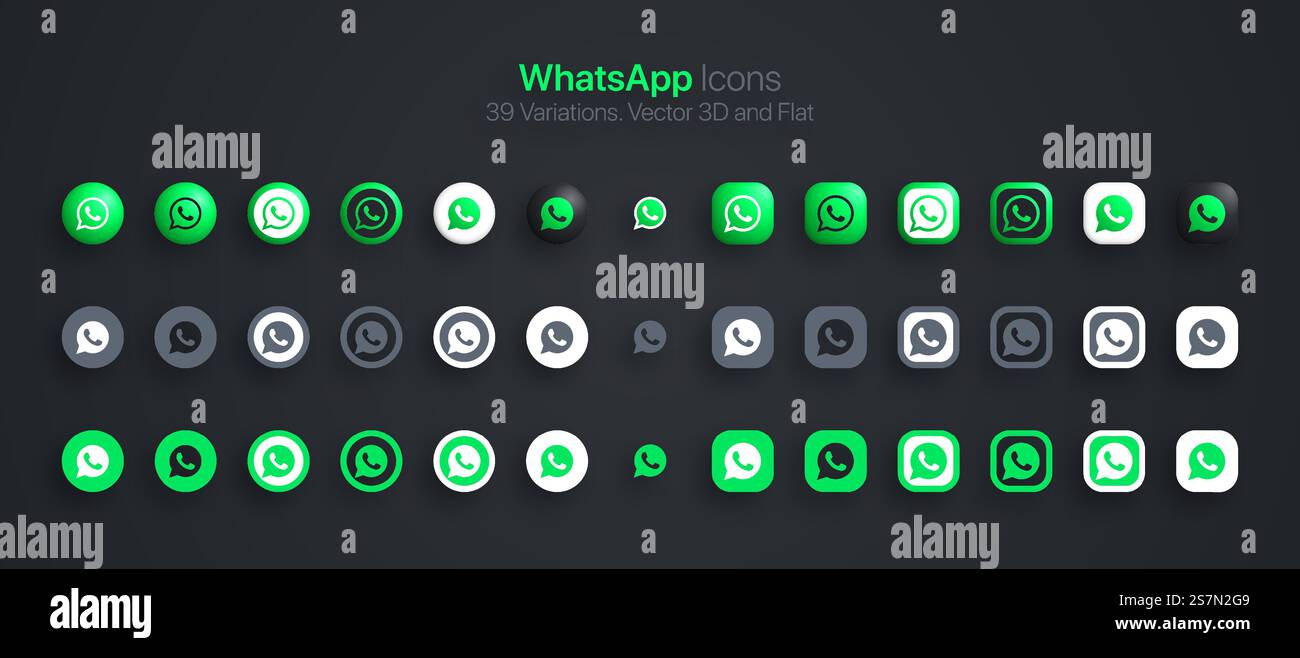 WhatsApp Icons Set Modern 3D And Flat In Different Variations Stock Vector