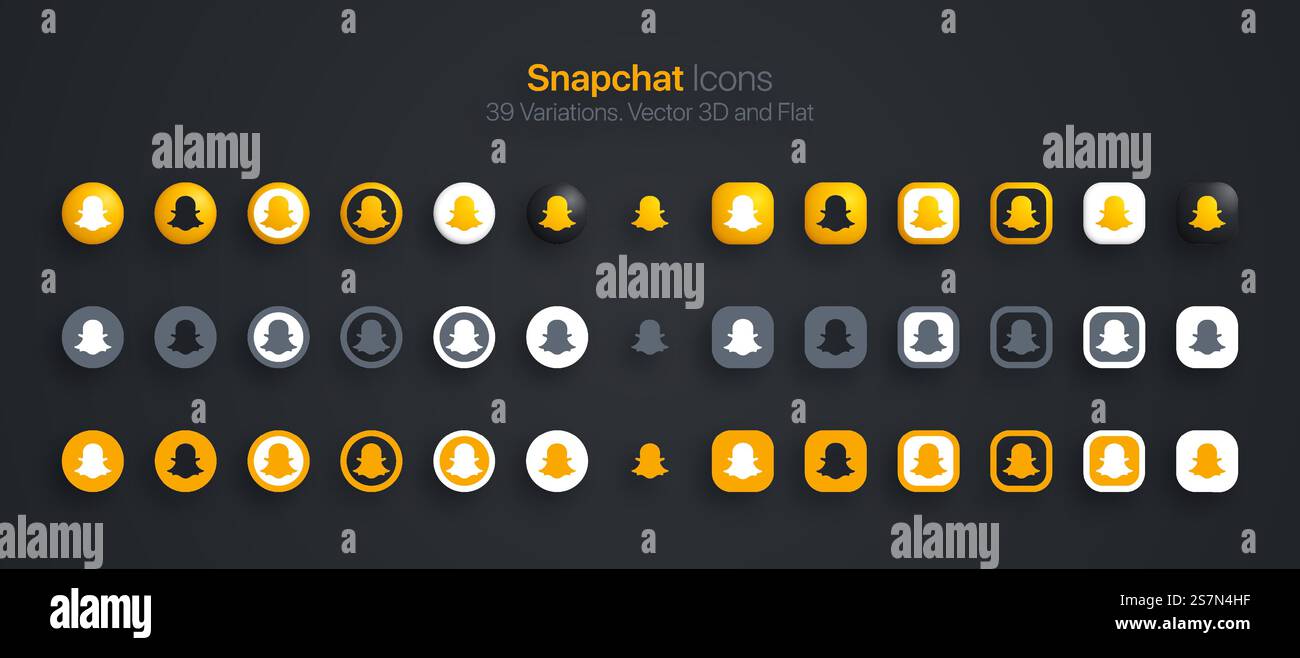 Snapchat Icons Set Modern 3D And Flat In Different Variations Stock Vector