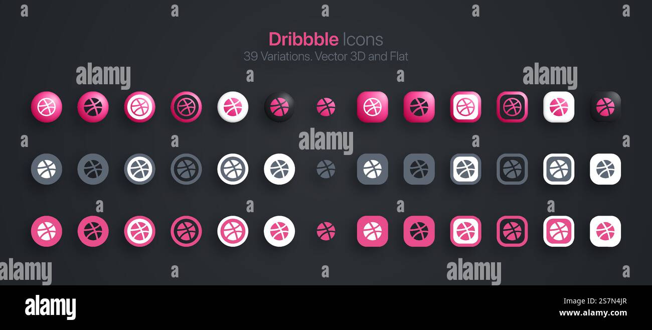Dribbble Icons Set Modern 3D And Flat In Different Variations Stock Vector