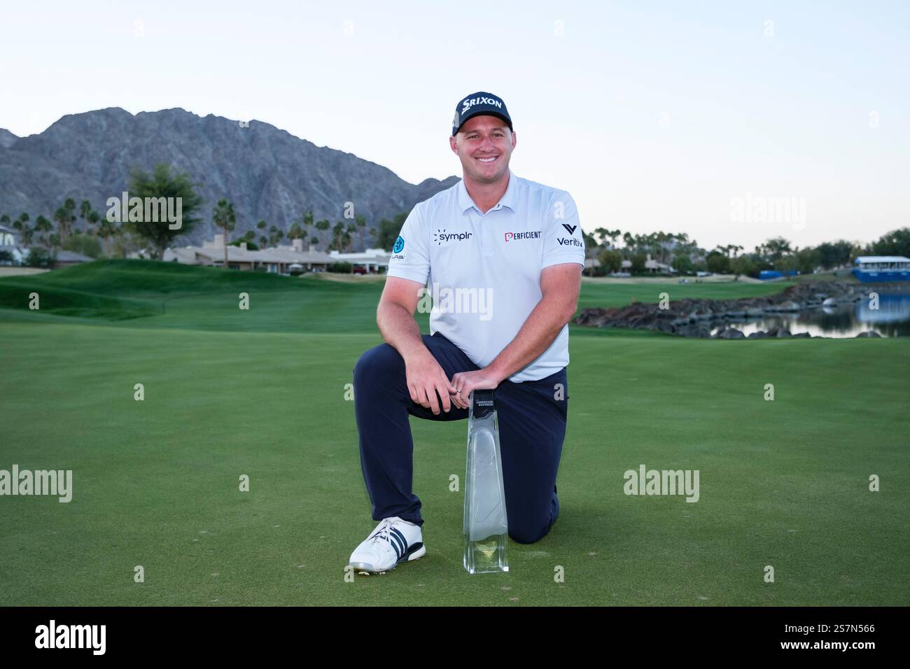 Sepp Straka poses with the trophy after winning the American Express