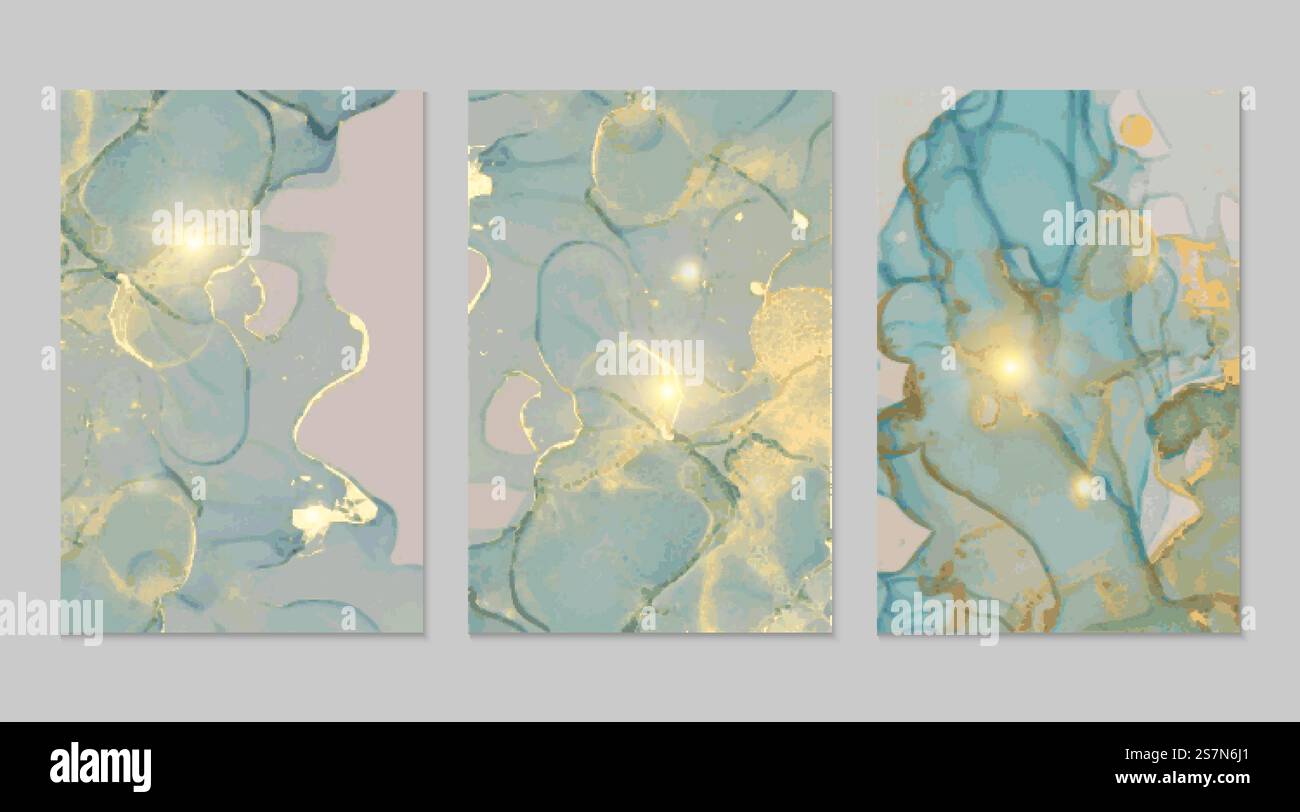 Grey blue and gold marble abstract textures Stock Vector