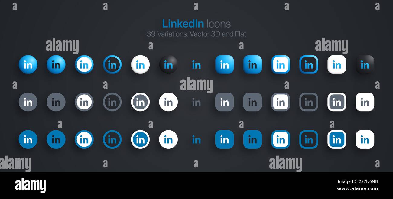 LinkedIn Icons Set Modern 3D And Flat In Different Variations Stock Vector