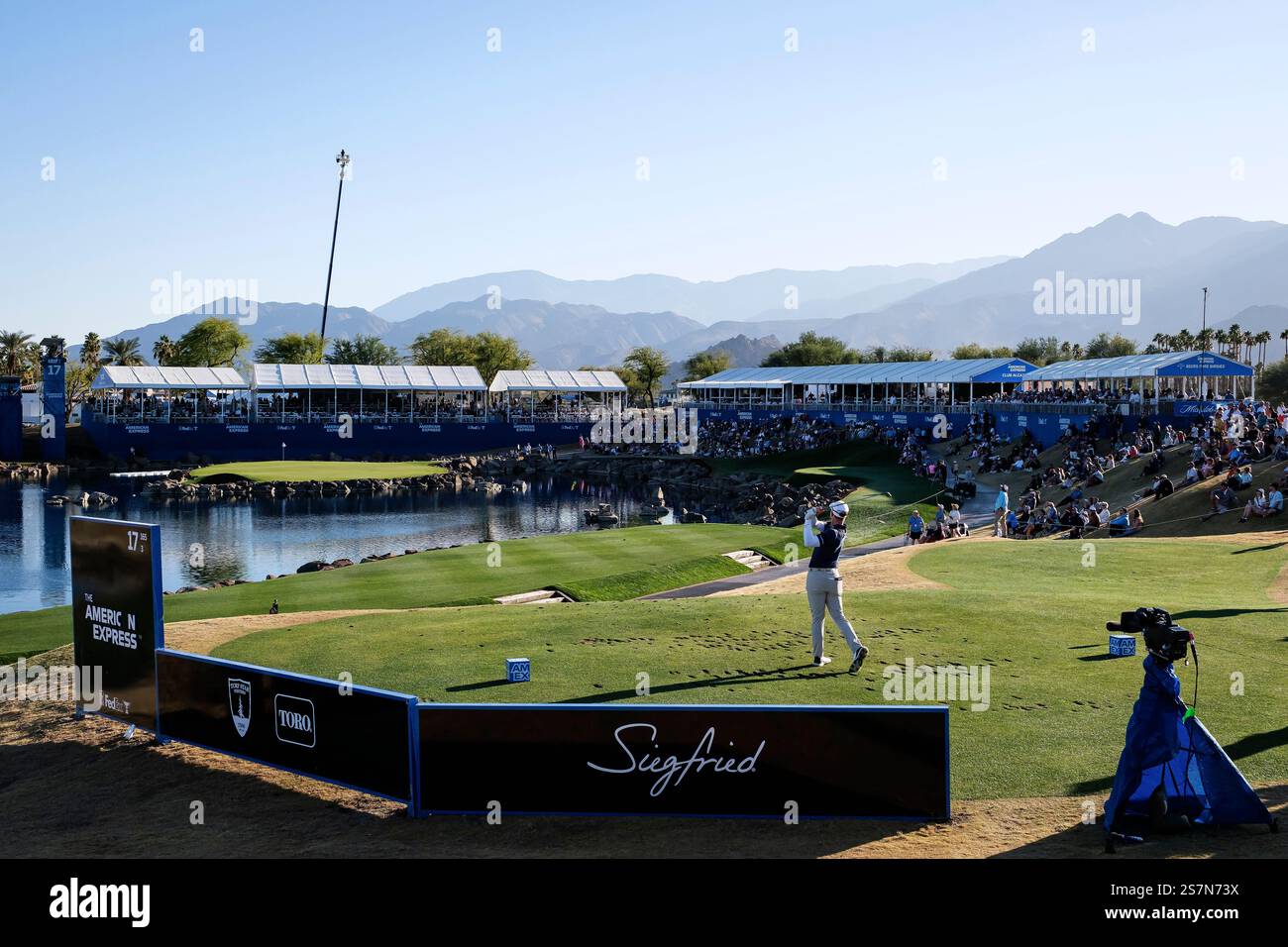 Justin Thomas hits from the 17th tee at the Pete Dye Stadium Course