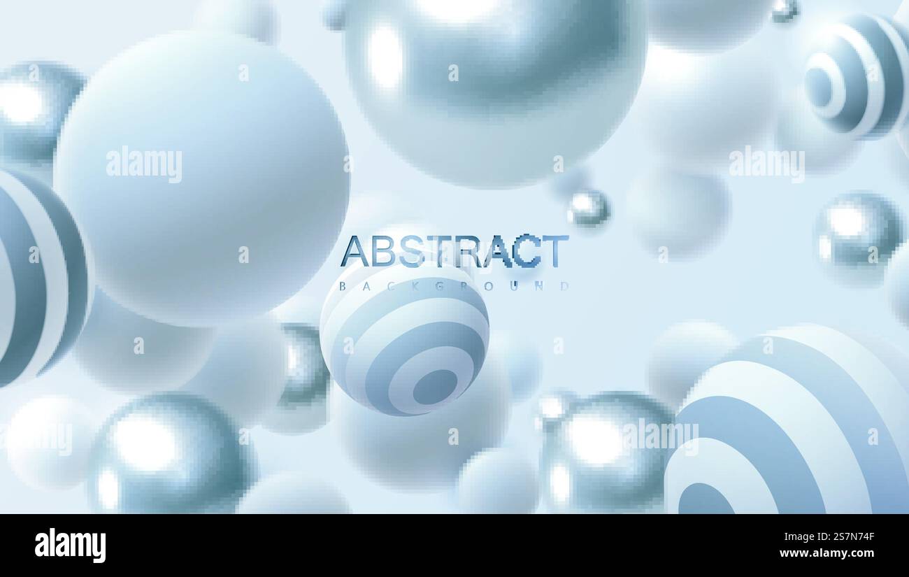 Abstract background with flowing 3d spheres. White and silver bubbles ...