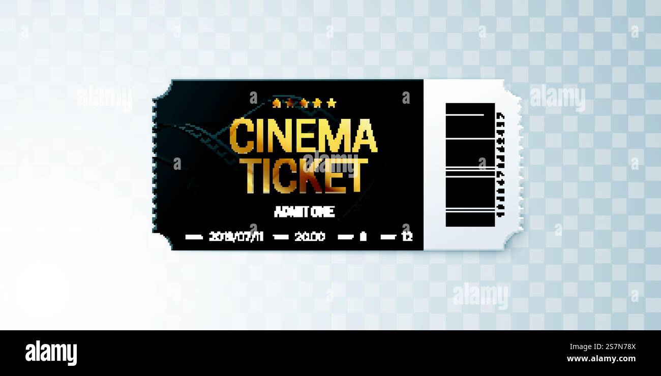 Black cinema ticket isolated on transparent background Stock Vector ...