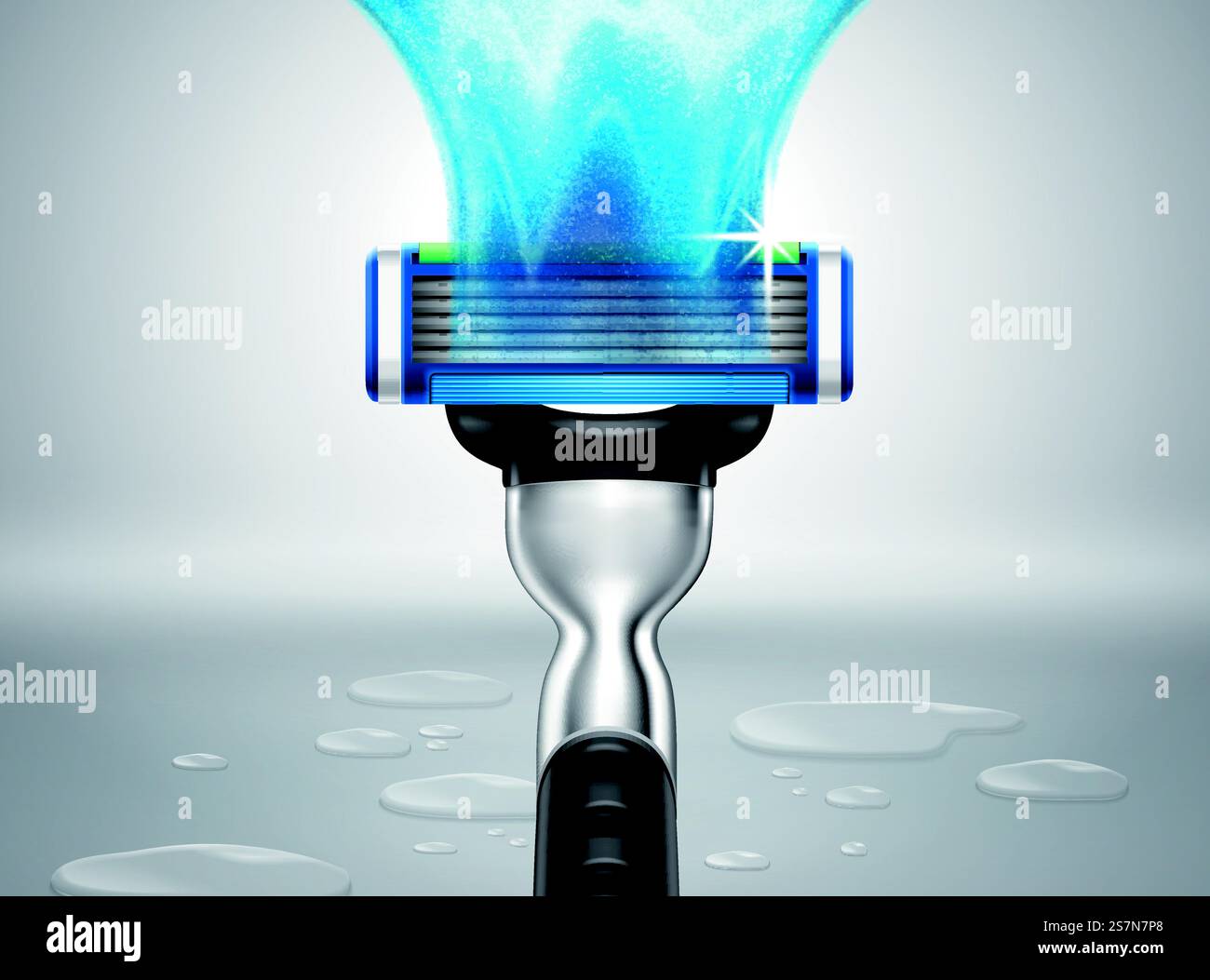 3d illustration razor with watery effect and transparent liquid. Razor ...