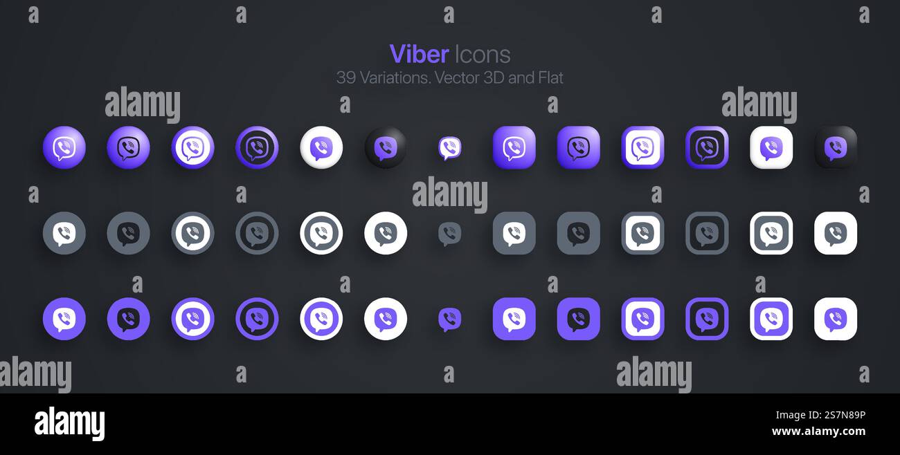 Viber Icons Set Modern 3D And Flat In Different Variations Stock Vector