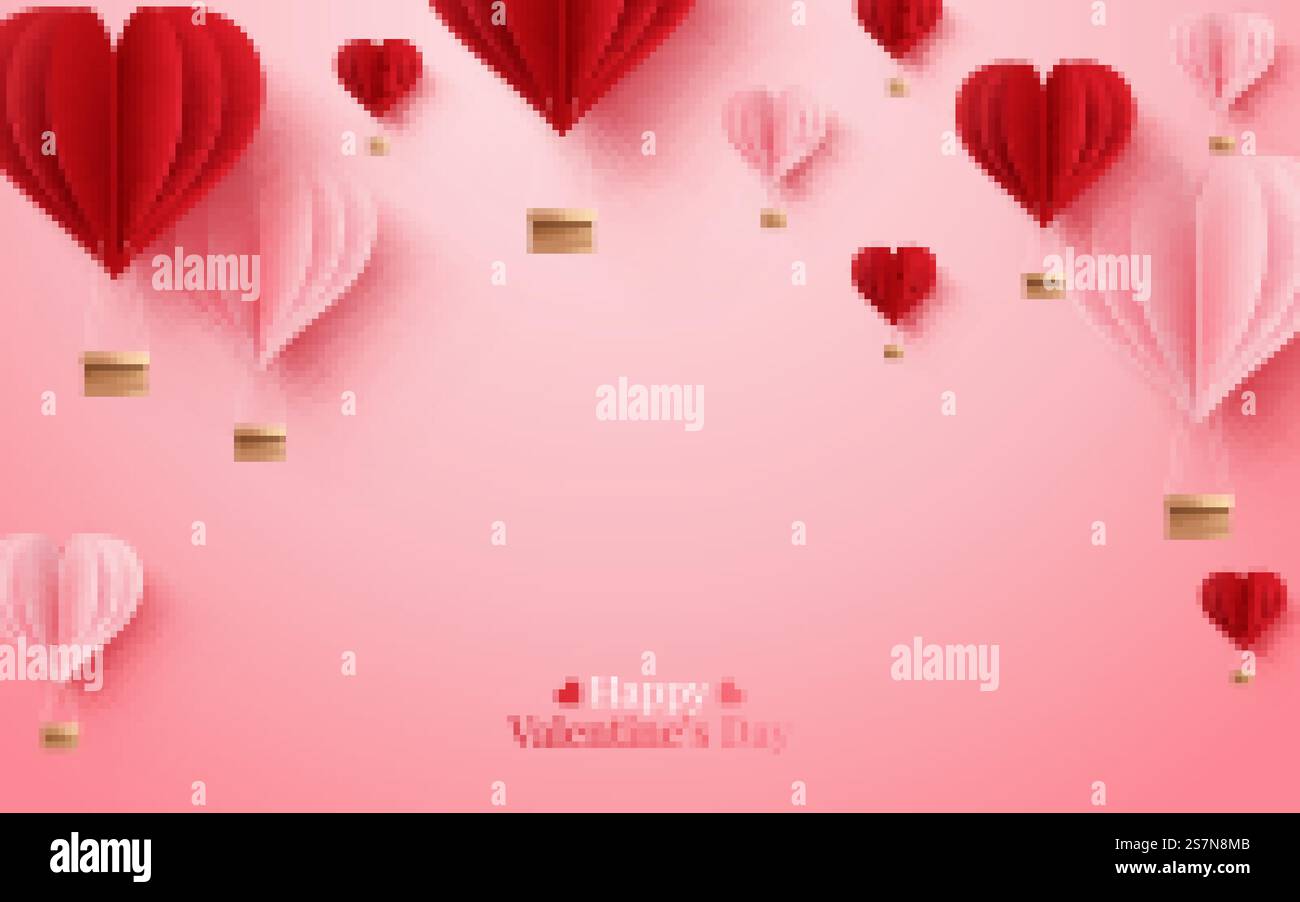 Valentines of paper craft design, contain pink hearts and clouds ...