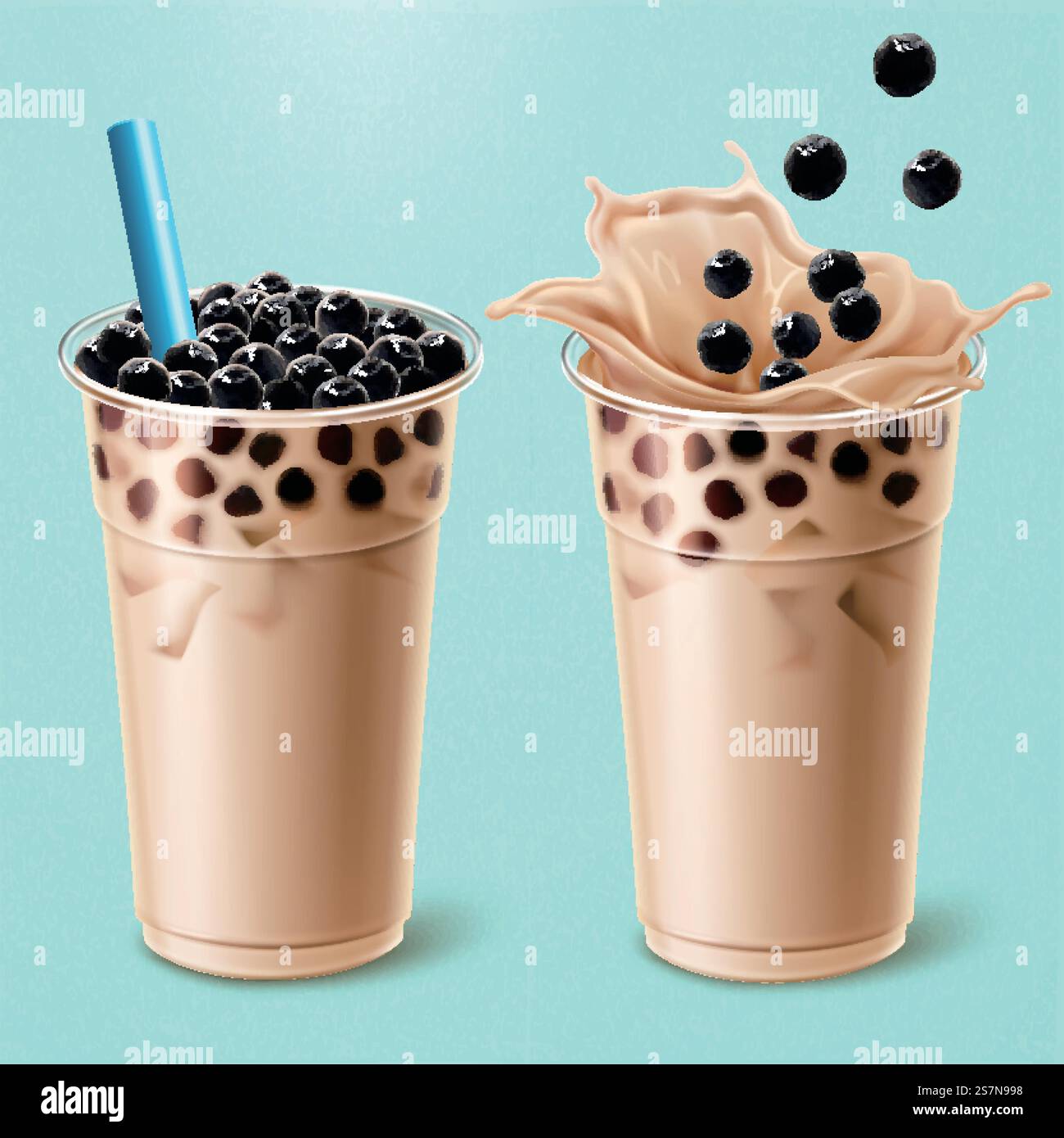Bubble milk tea ads with delicious tapioca in 3d illustration. Bubble ...