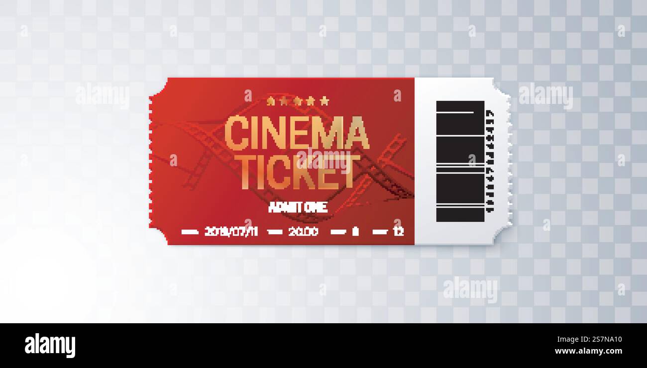 Red cinema ticket isolated on transparent background Stock Vector Image ...