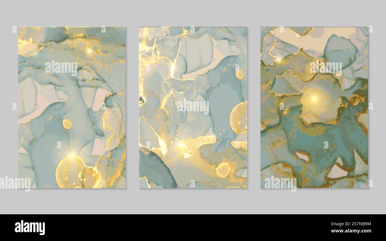 Grey blue and gold marble abstract textures Stock Vector