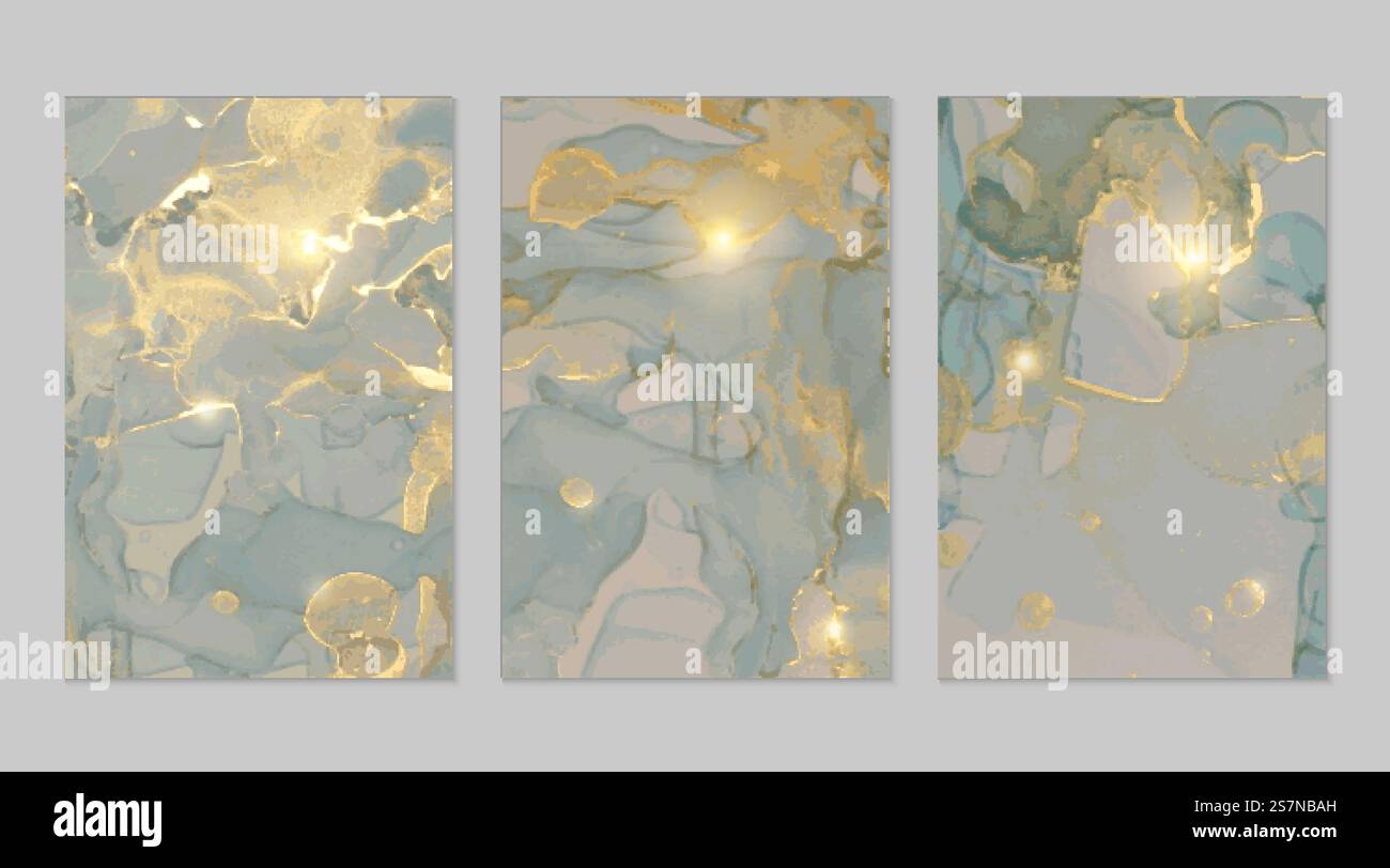Grey blue and gold marble abstract textures Stock Vector