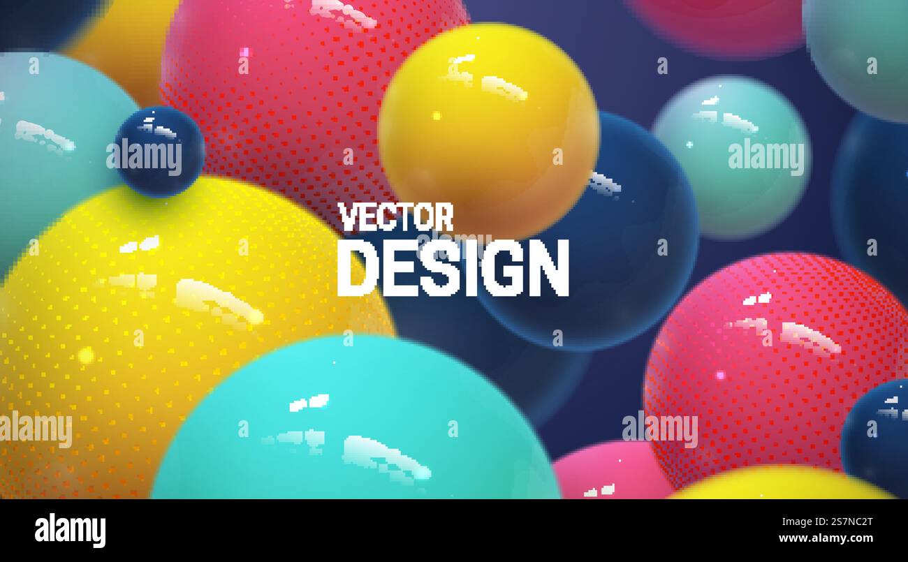 Abstract background with bouncing multicolored 3d spheres Stock Vector