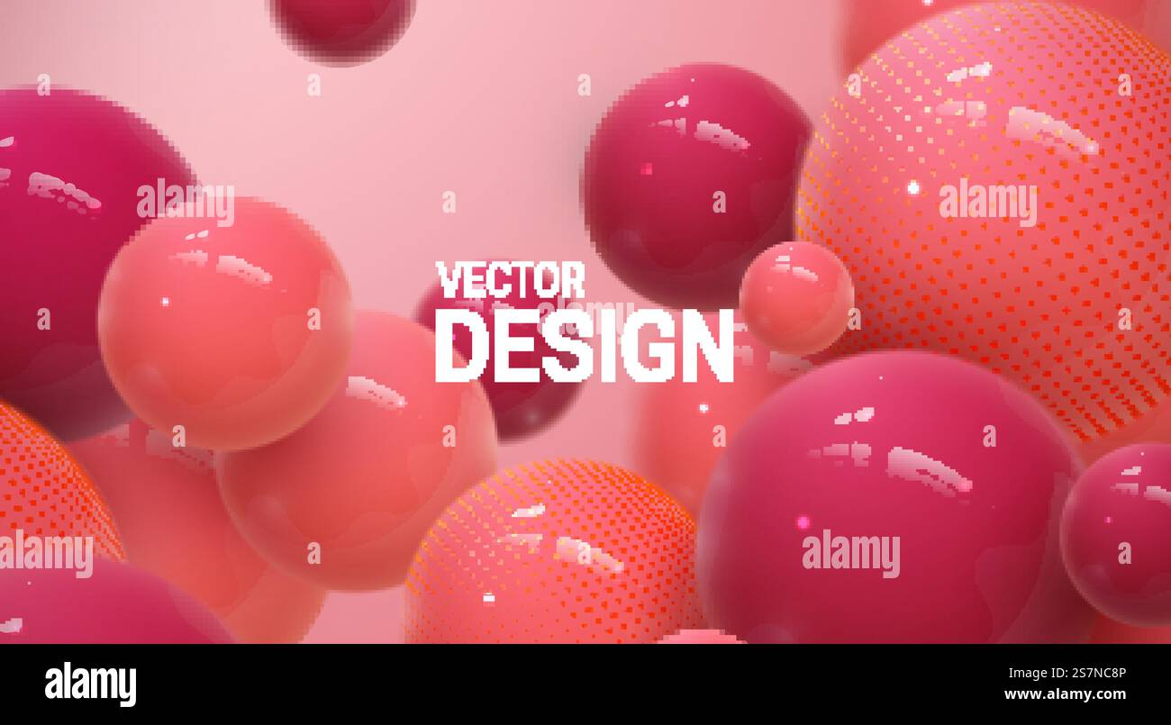 Abstract background with bouncing red and pink 3d spheres Stock Vector ...