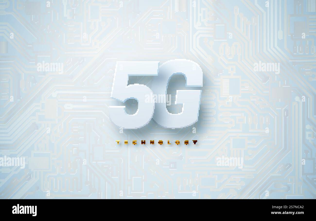 5Gsign on technology background with circuit board texture Stock Vector