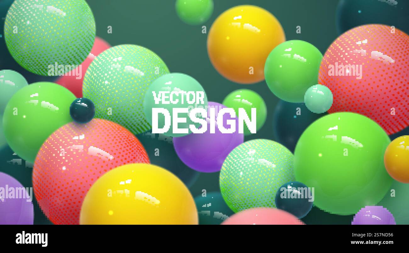 Abstract background with bouncing multicolored 3d spheres Stock Vector