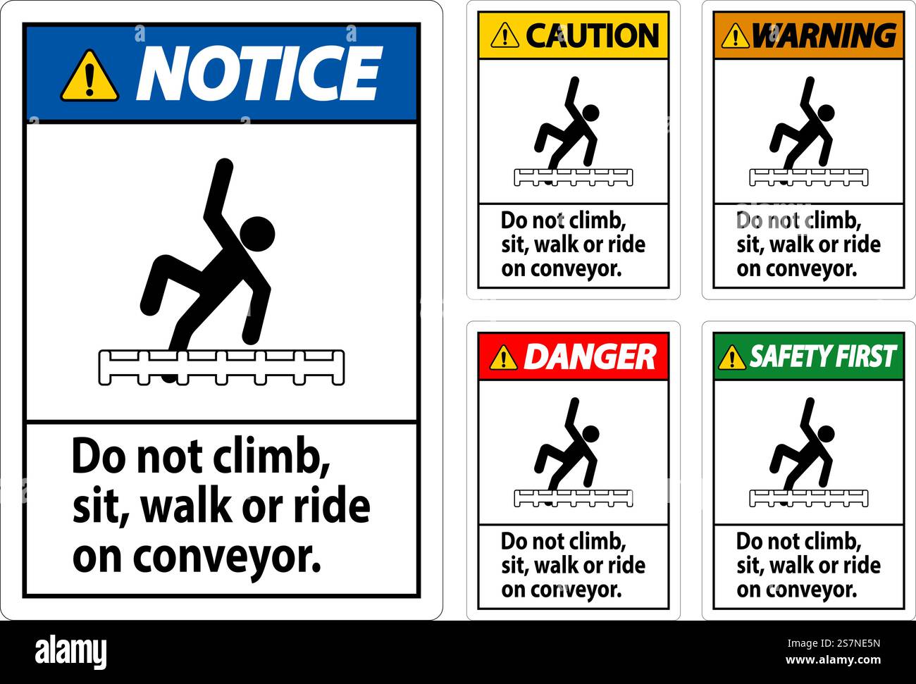 This Ride Does Not Stop Danger Label Do Not Climb, Sit, Walk or Ride on Conveyor Stock Vector ...