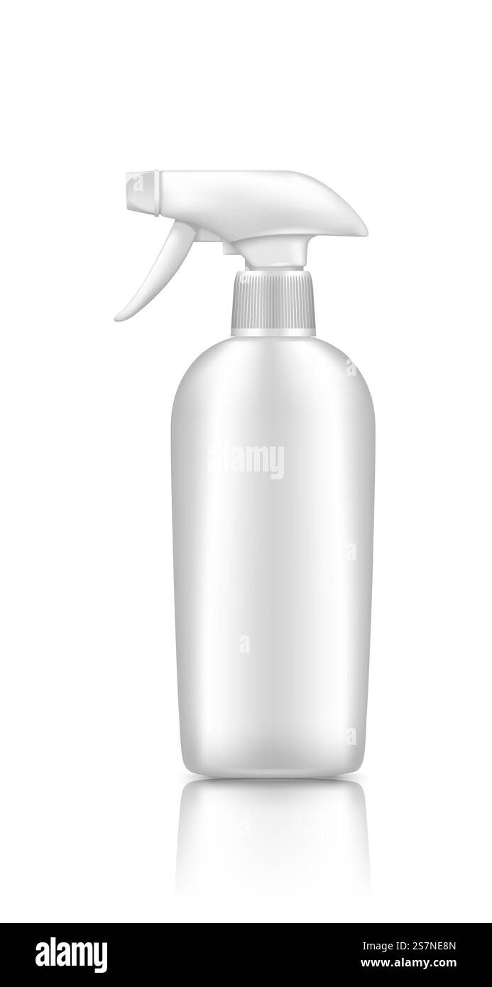 White plastic spray pistol cosmetic bottle 3d realistic vector mockup ...