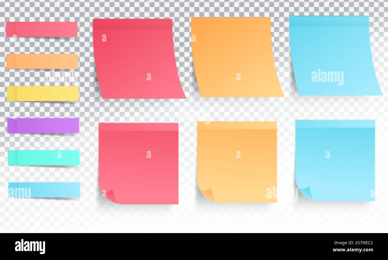 collection of different colored sticky notes with shadow Stock Vector