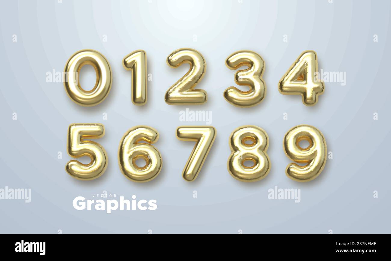Golden 3d numbers set isolated on white background Stock Vector Image ...
