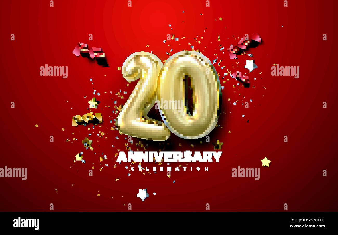 20th Sign 20th anniversary celebration sign with golden number 20 and confetti ...