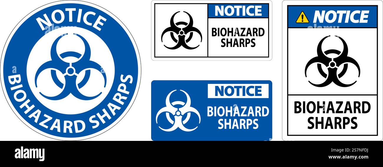 Notice Biohazard Label, Biohazard Sharps Stock Vector
