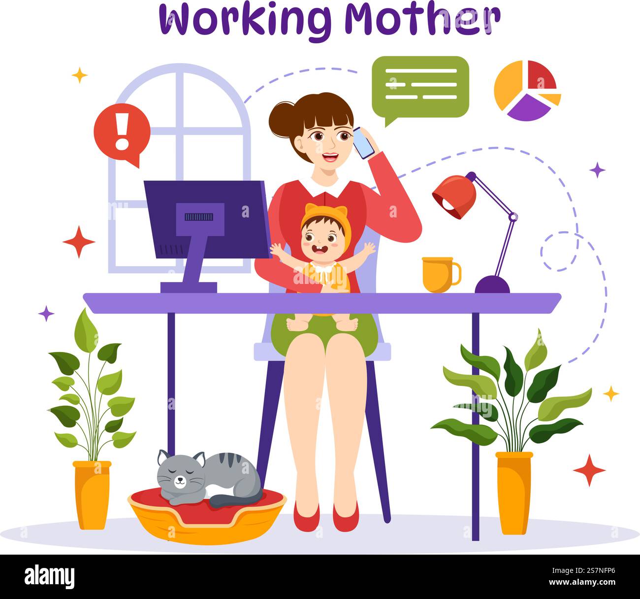 Working Mother Vector Illustration with Mothers who does Work and Takes ...