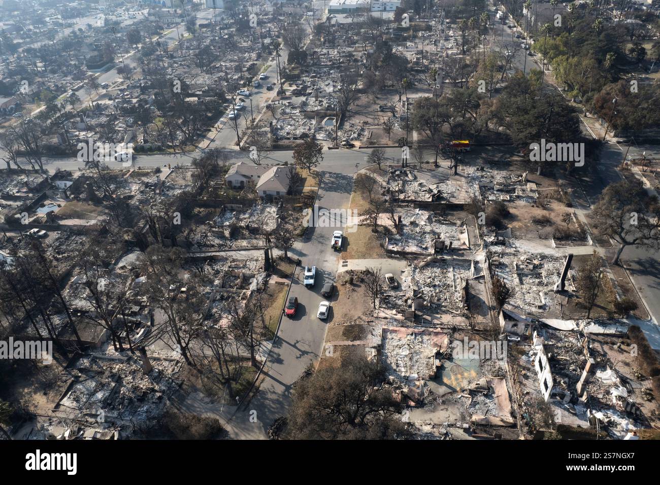 Altadena, California, USA. 19th Jan, 2025. A drone captures structures ...