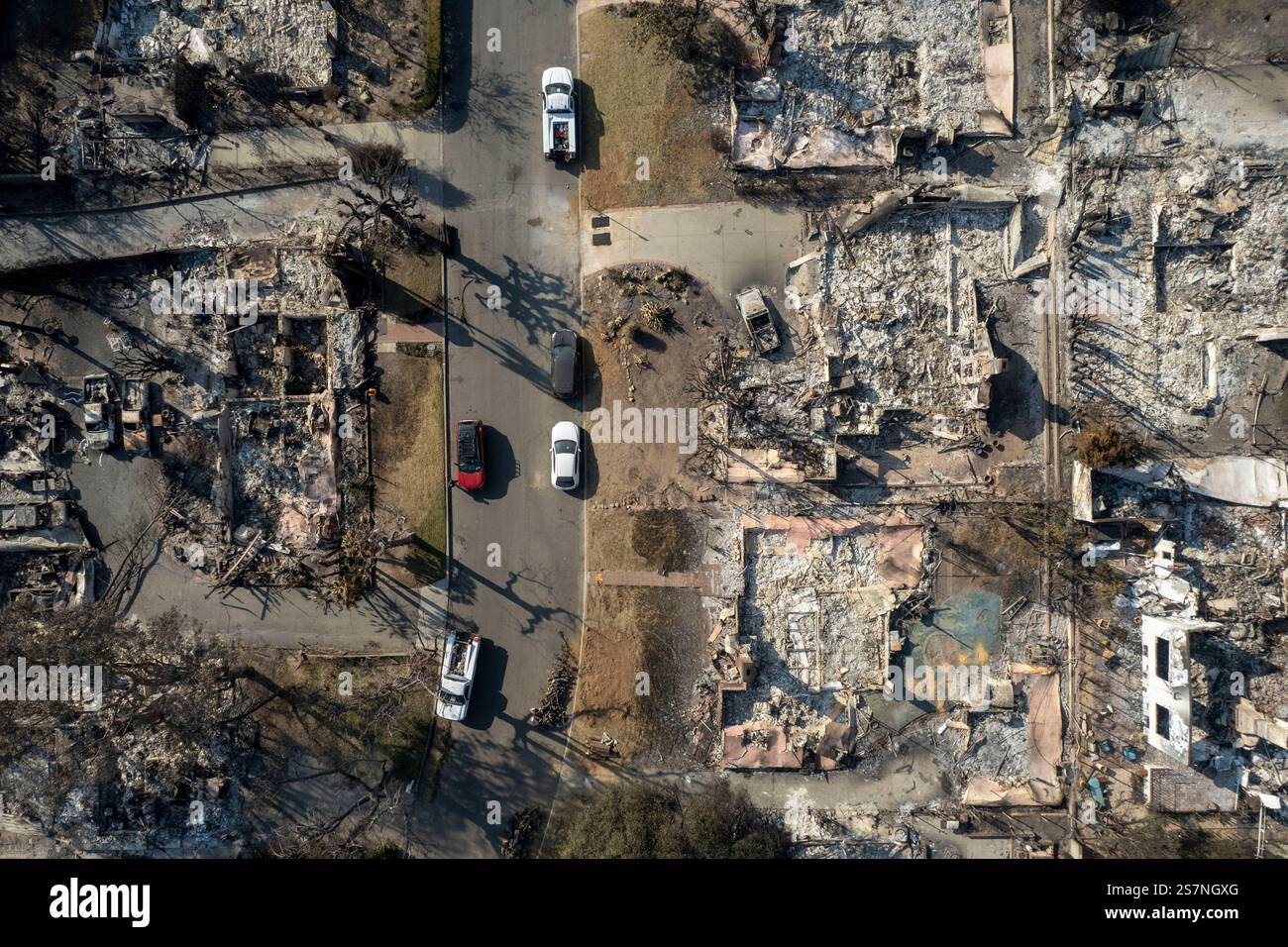 Altadena, California, USA. 19th Jan, 2025. A drone captures structures ...